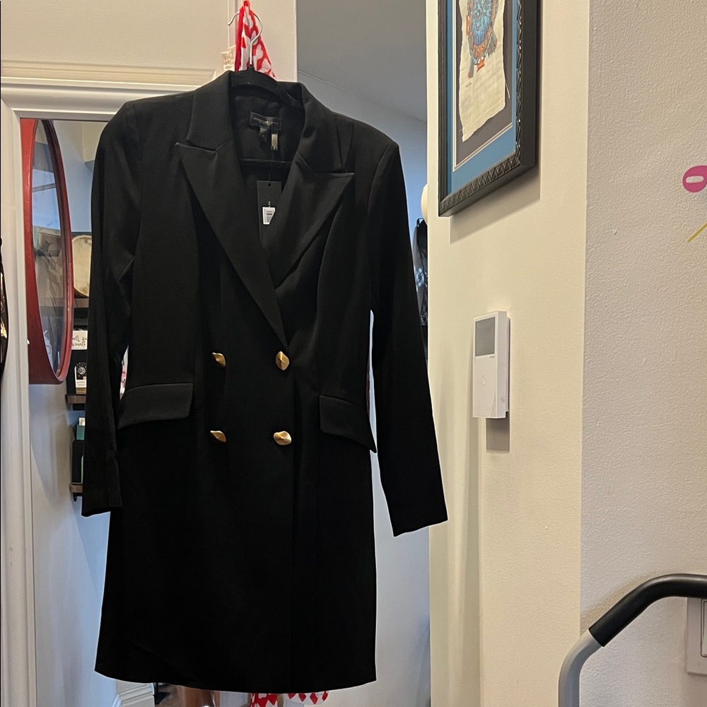 Donna Karan Black Blazer Dress with Gold Buttons